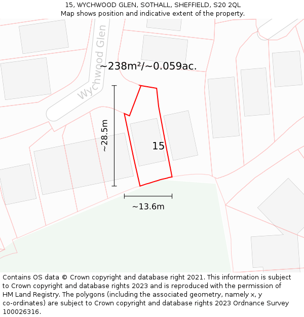 15, WYCHWOOD GLEN, SOTHALL, SHEFFIELD, S20 2QL: Plot and title map