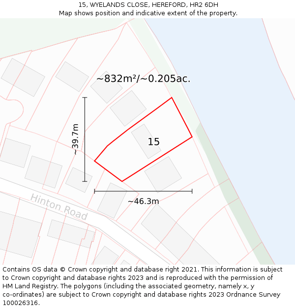 15, WYELANDS CLOSE, HEREFORD, HR2 6DH: Plot and title map