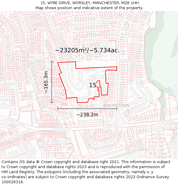 15, WYRE DRIVE, WORSLEY, MANCHESTER, M28 1HH: Plot and title map