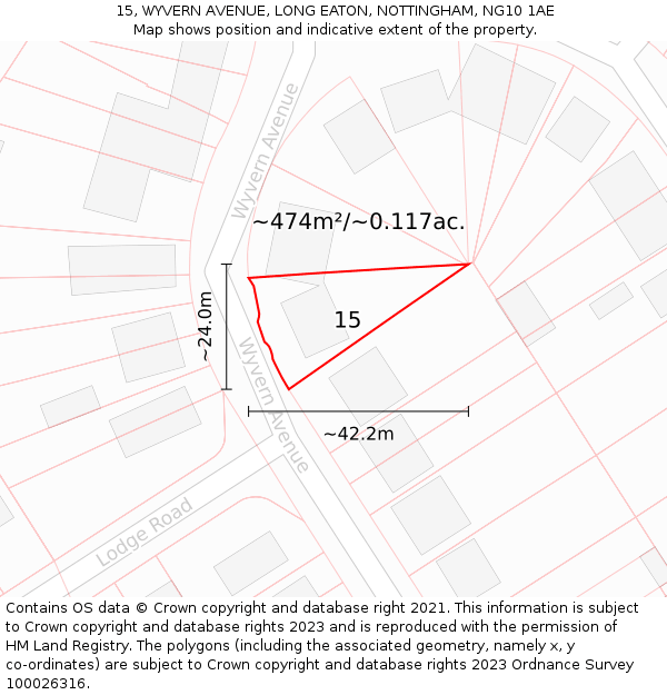 15, WYVERN AVENUE, LONG EATON, NOTTINGHAM, NG10 1AE: Plot and title map