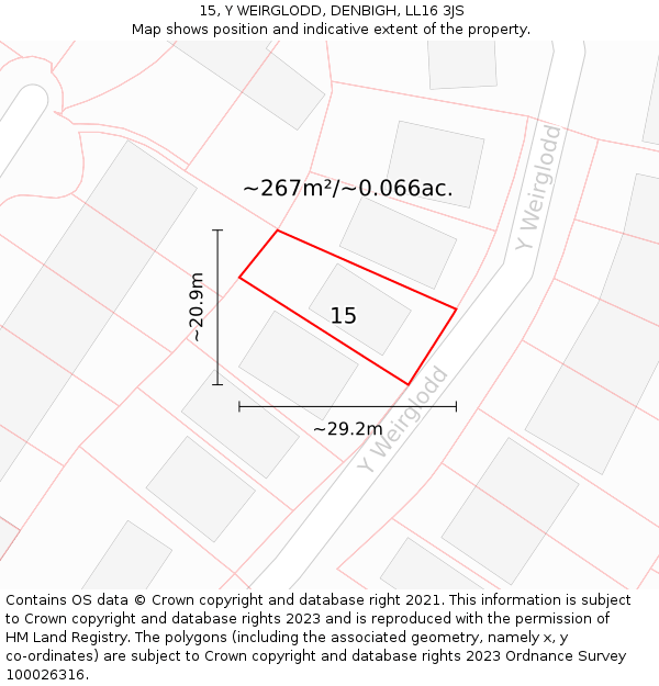 15, Y WEIRGLODD, DENBIGH, LL16 3JS: Plot and title map