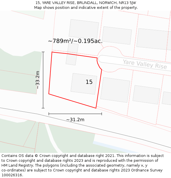 15, YARE VALLEY RISE, BRUNDALL, NORWICH, NR13 5JW: Plot and title map