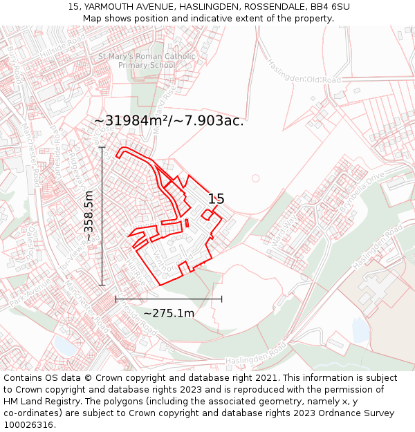 15, YARMOUTH AVENUE, HASLINGDEN, ROSSENDALE, BB4 6SU: Plot and title map