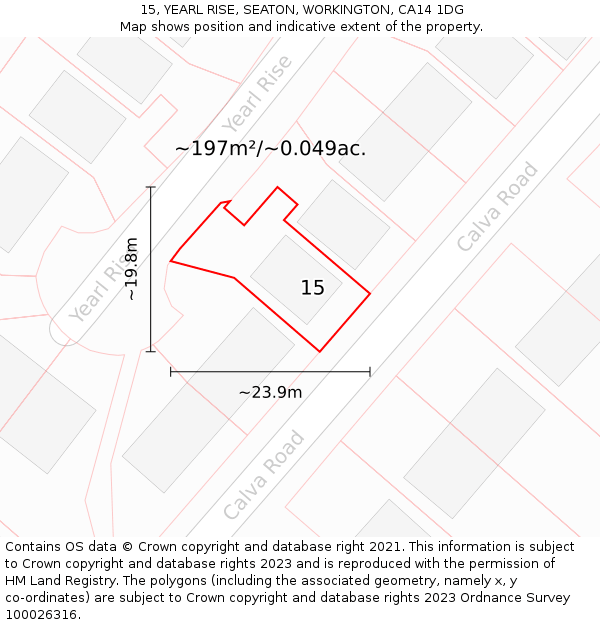 15, YEARL RISE, SEATON, WORKINGTON, CA14 1DG: Plot and title map