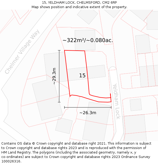 15, YELDHAM LOCK, CHELMSFORD, CM2 6RP: Plot and title map