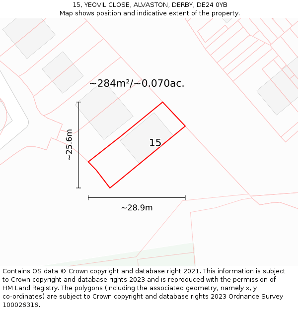 15, YEOVIL CLOSE, ALVASTON, DERBY, DE24 0YB: Plot and title map