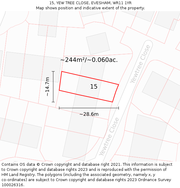 15, YEW TREE CLOSE, EVESHAM, WR11 1YR: Plot and title map