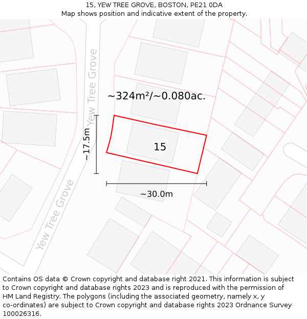 15, YEW TREE GROVE, BOSTON, PE21 0DA: Plot and title map