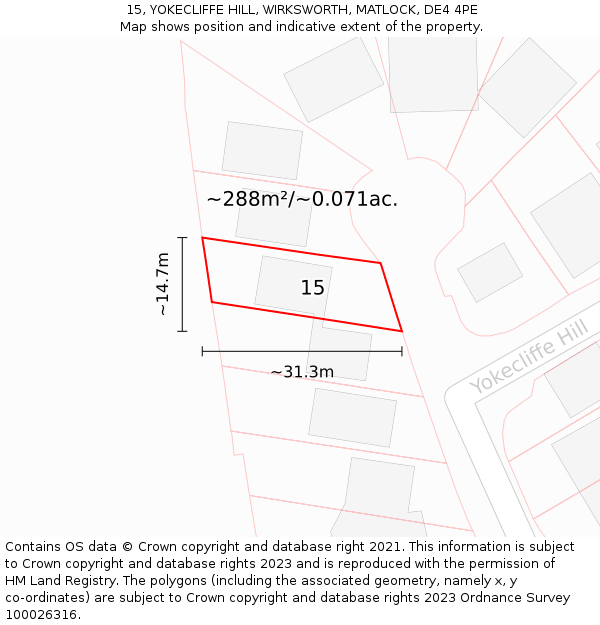 15, YOKECLIFFE HILL, WIRKSWORTH, MATLOCK, DE4 4PE: Plot and title map