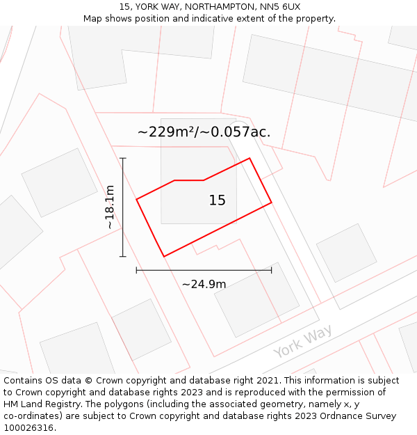 15, YORK WAY, NORTHAMPTON, NN5 6UX: Plot and title map