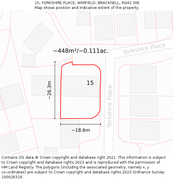 15, YORKSHIRE PLACE, WARFIELD, BRACKNELL, RG42 3XE: Plot and title map