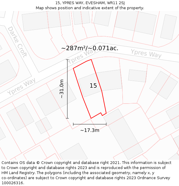 15, YPRES WAY, EVESHAM, WR11 2SJ: Plot and title map