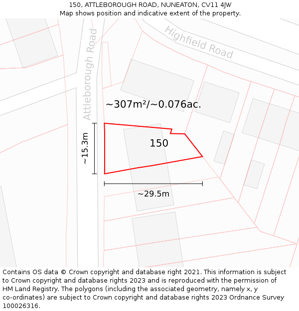 150, ATTLEBOROUGH ROAD, NUNEATON, CV11 4JW: Plot and title map