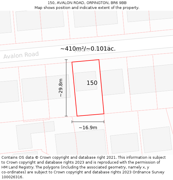 150, AVALON ROAD, ORPINGTON, BR6 9BB: Plot and title map