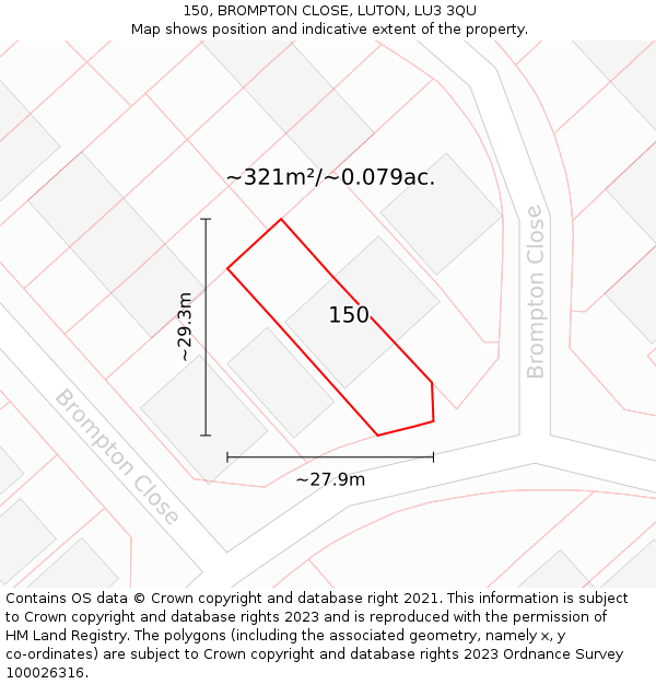 150, BROMPTON CLOSE, LUTON, LU3 3QU: Plot and title map