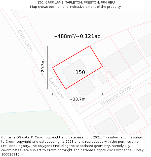 150, CARR LANE, TARLETON, PRESTON, PR4 6BU: Plot and title map