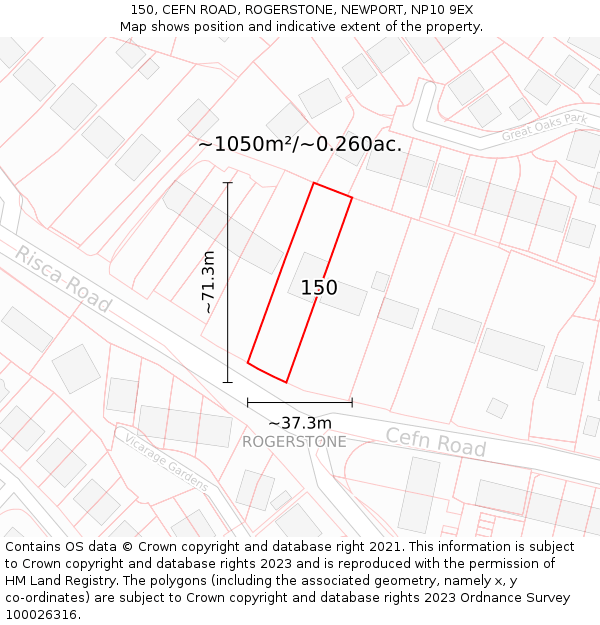 150, CEFN ROAD, ROGERSTONE, NEWPORT, NP10 9EX: Plot and title map