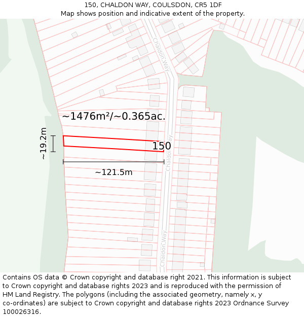 150, CHALDON WAY, COULSDON, CR5 1DF: Plot and title map