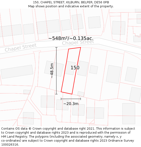150, CHAPEL STREET, KILBURN, BELPER, DE56 0PB: Plot and title map