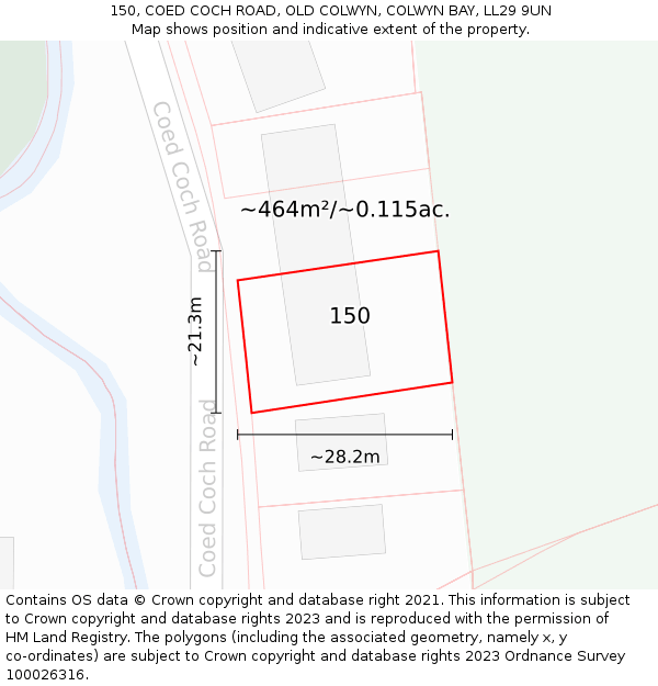 150, COED COCH ROAD, OLD COLWYN, COLWYN BAY, LL29 9UN: Plot and title map
