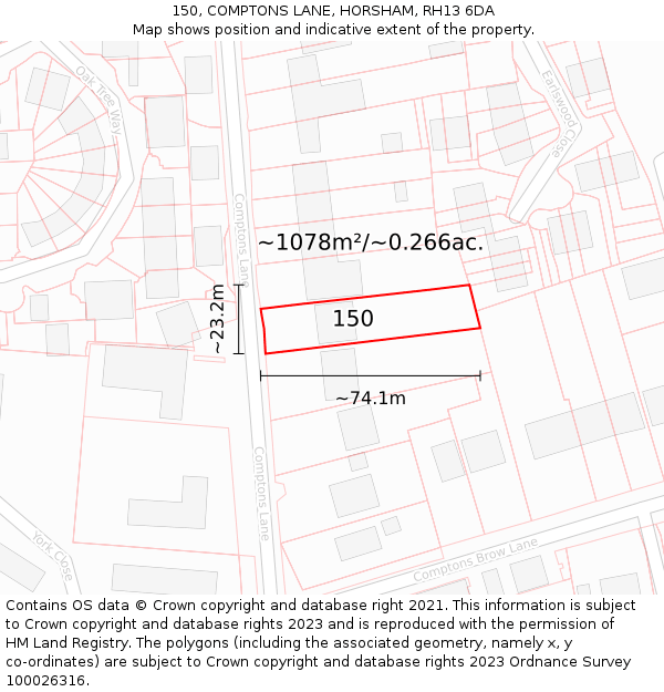 150, COMPTONS LANE, HORSHAM, RH13 6DA: Plot and title map