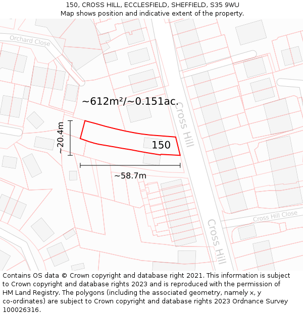 150, CROSS HILL, ECCLESFIELD, SHEFFIELD, S35 9WU: Plot and title map