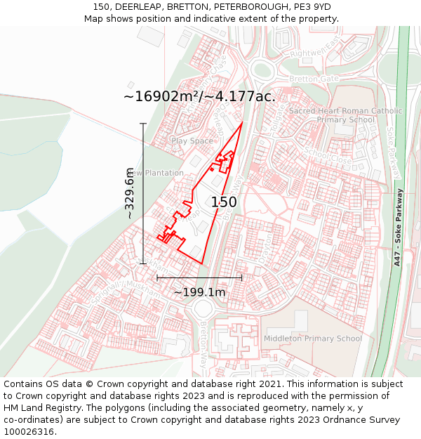150, DEERLEAP, BRETTON, PETERBOROUGH, PE3 9YD: Plot and title map