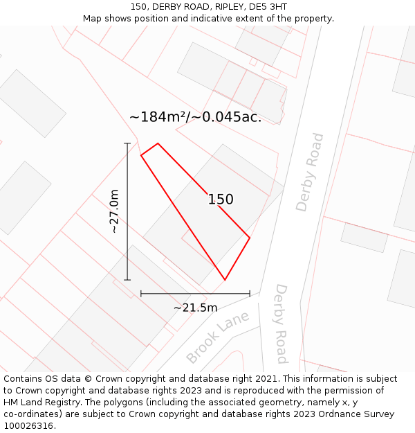 150, DERBY ROAD, RIPLEY, DE5 3HT: Plot and title map