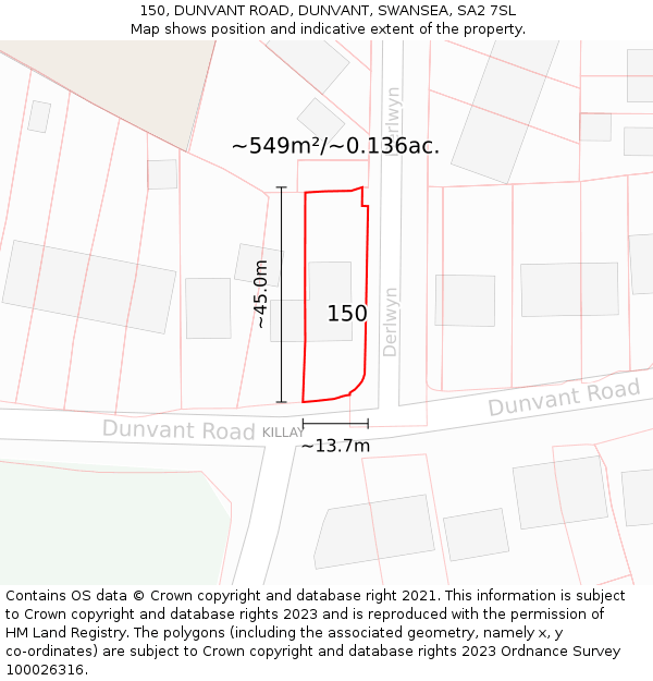 150, DUNVANT ROAD, DUNVANT, SWANSEA, SA2 7SL: Plot and title map
