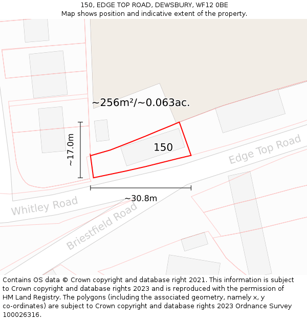 150, EDGE TOP ROAD, DEWSBURY, WF12 0BE: Plot and title map