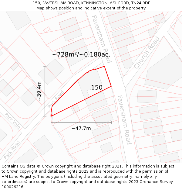 150, FAVERSHAM ROAD, KENNINGTON, ASHFORD, TN24 9DE: Plot and title map