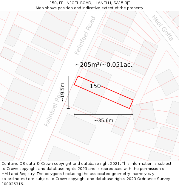 150, FELINFOEL ROAD, LLANELLI, SA15 3JT: Plot and title map
