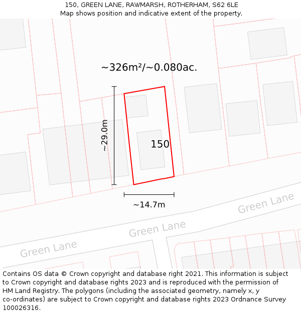 150, GREEN LANE, RAWMARSH, ROTHERHAM, S62 6LE: Plot and title map