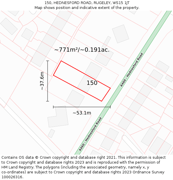 150, HEDNESFORD ROAD, RUGELEY, WS15 1JT: Plot and title map