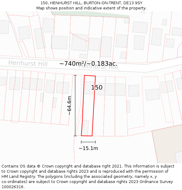 150, HENHURST HILL, BURTON-ON-TRENT, DE13 9SY: Plot and title map