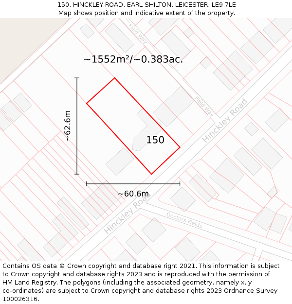 150, HINCKLEY ROAD, EARL SHILTON, LEICESTER, LE9 7LE: Plot and title map