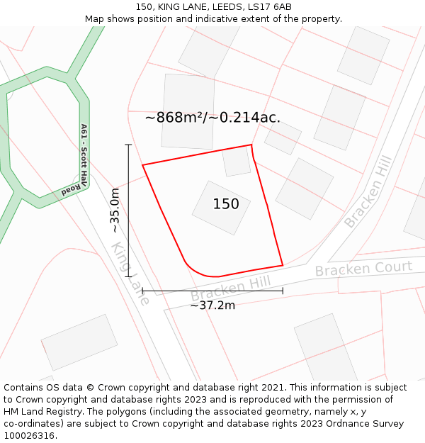 150, KING LANE, LEEDS, LS17 6AB: Plot and title map
