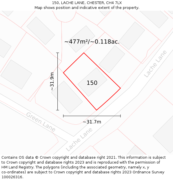 150, LACHE LANE, CHESTER, CH4 7LX: Plot and title map