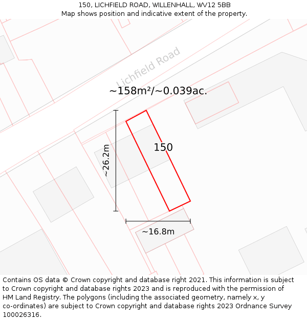 150, LICHFIELD ROAD, WILLENHALL, WV12 5BB: Plot and title map