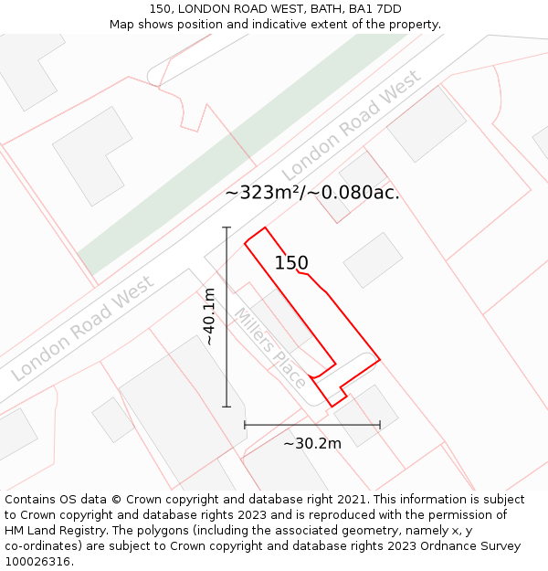 150, LONDON ROAD WEST, BATH, BA1 7DD: Plot and title map