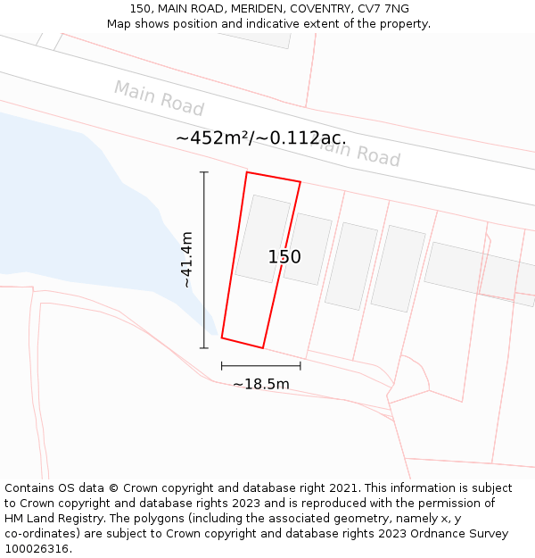 150, MAIN ROAD, MERIDEN, COVENTRY, CV7 7NG: Plot and title map