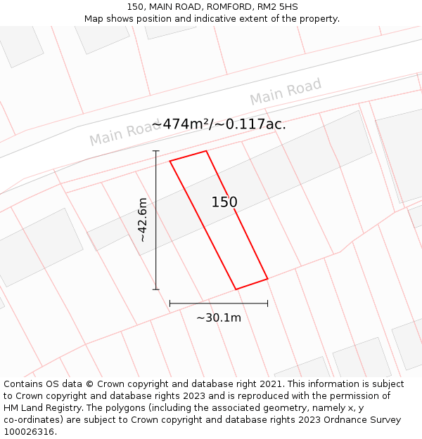 150, MAIN ROAD, ROMFORD, RM2 5HS: Plot and title map
