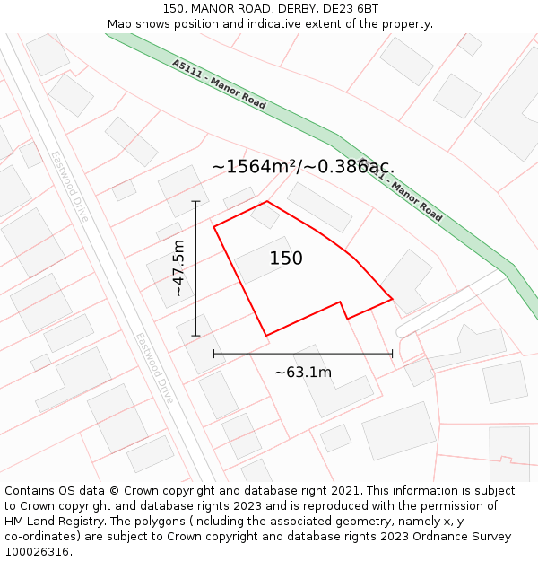 150, MANOR ROAD, DERBY, DE23 6BT: Plot and title map