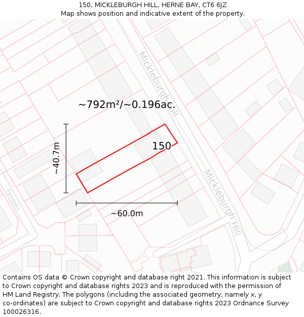 150, MICKLEBURGH HILL, HERNE BAY, CT6 6JZ: Plot and title map