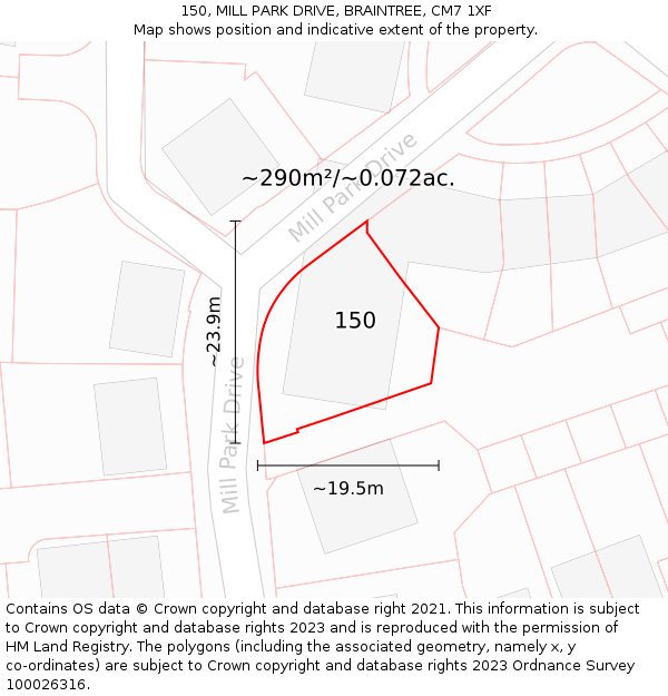 150, MILL PARK DRIVE, BRAINTREE, CM7 1XF: Plot and title map