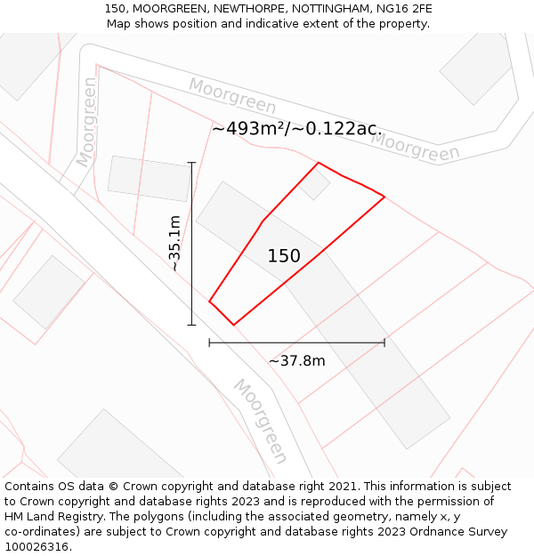 150, MOORGREEN, NEWTHORPE, NOTTINGHAM, NG16 2FE: Plot and title map