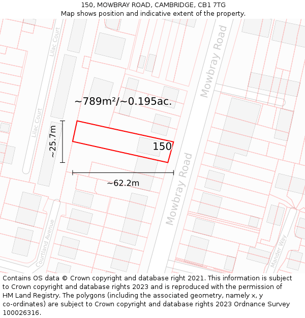 150, MOWBRAY ROAD, CAMBRIDGE, CB1 7TG: Plot and title map