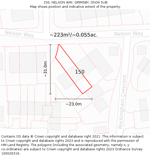 150, NELSON WAY, GRIMSBY, DN34 5UB: Plot and title map