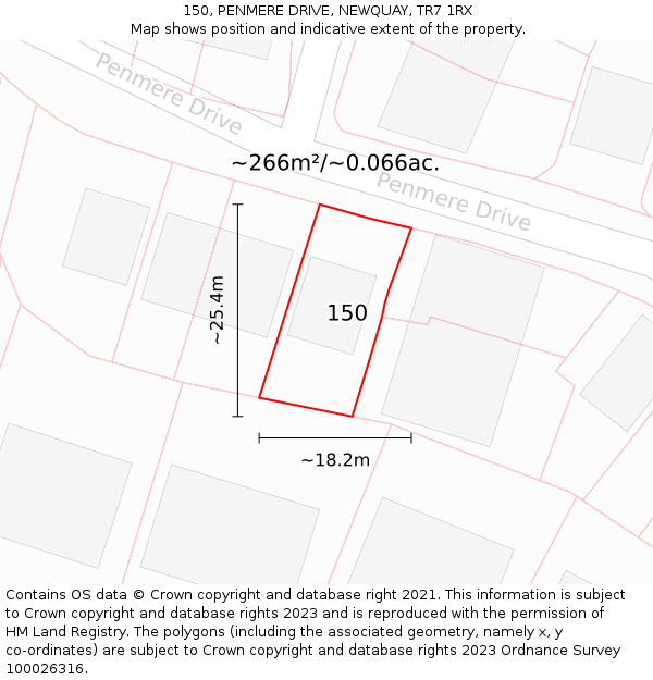 150, PENMERE DRIVE, NEWQUAY, TR7 1RX: Plot and title map