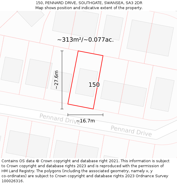 150, PENNARD DRIVE, SOUTHGATE, SWANSEA, SA3 2DR: Plot and title map